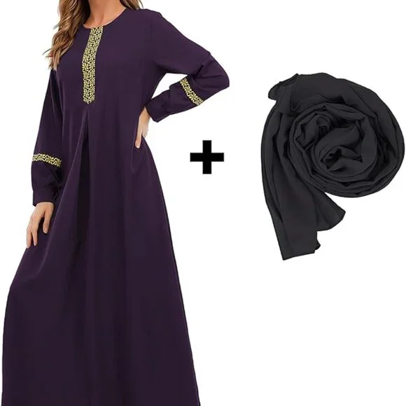 Abetteric Women's Muslim Abaya Dress w/ Hijab Zipper Islamic Robe Pockets Maxi P - Picture 11 of 16